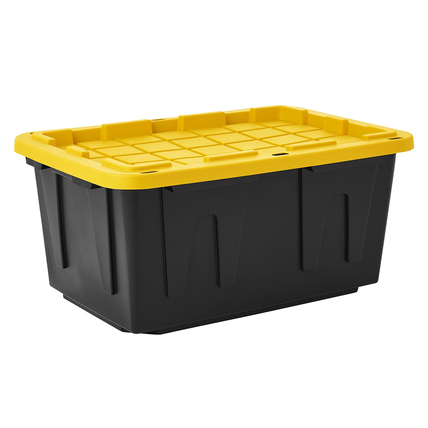 27-gallon black tote with yellow lid